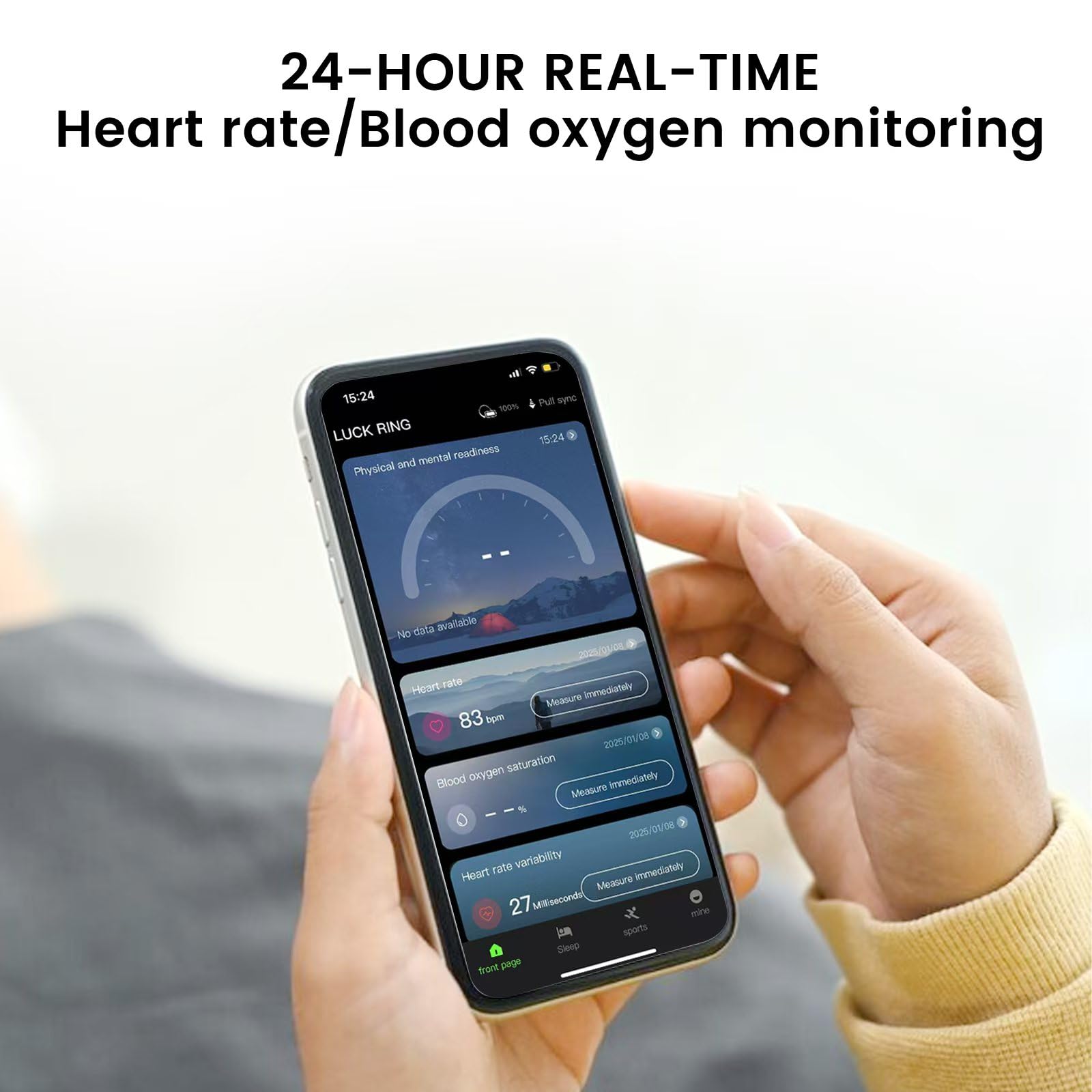 Smart Ring Health & Fitness Tracker for Men & Women - Heart Rate, Blood Oxygen, Sleep Monitor with Waterproof Design | Activity Tracking for Workouts, Daily Health & Sleep Improvement (Black, Size 12)