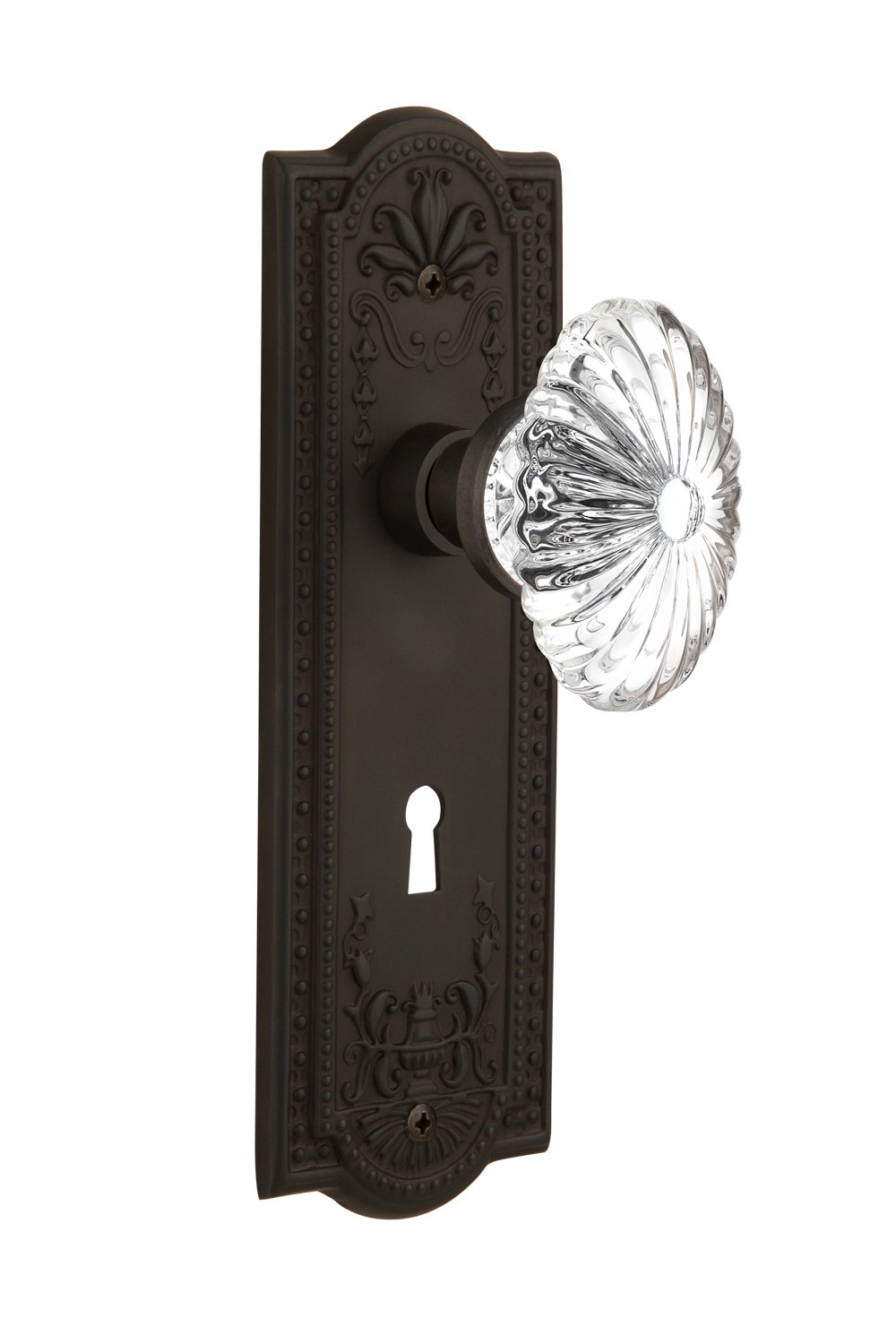 Vintage Crystal Glass Knob - Oil-Rubbed Bronze Oval Fluted Keyhole Plate for Cabinet & Drawer (2.75