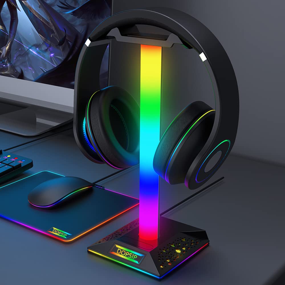 RGB Gaming Headphone Stand with 3.5mm AUX & Dual USB Ports - LED Headset Holder for PC, PS5, Xbox - Perfect for Gaming Setup & Office Desk Organization