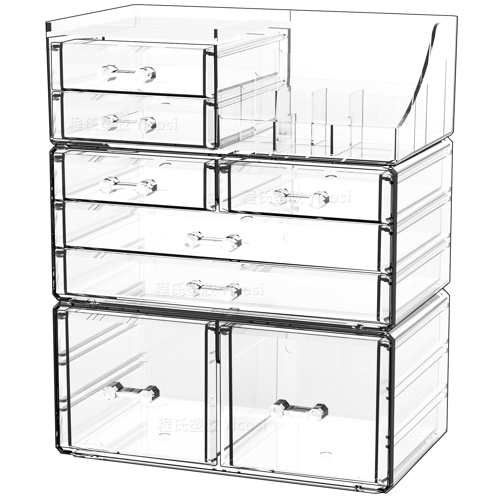 3-Pack Clear Acrylic Makeup Organizer with 8 Stackable Drawers - Vanity Jewelry, Hair Accessory & Skincare Storage for Bathroom Countertop, Dressing Table & Bedroom Decor