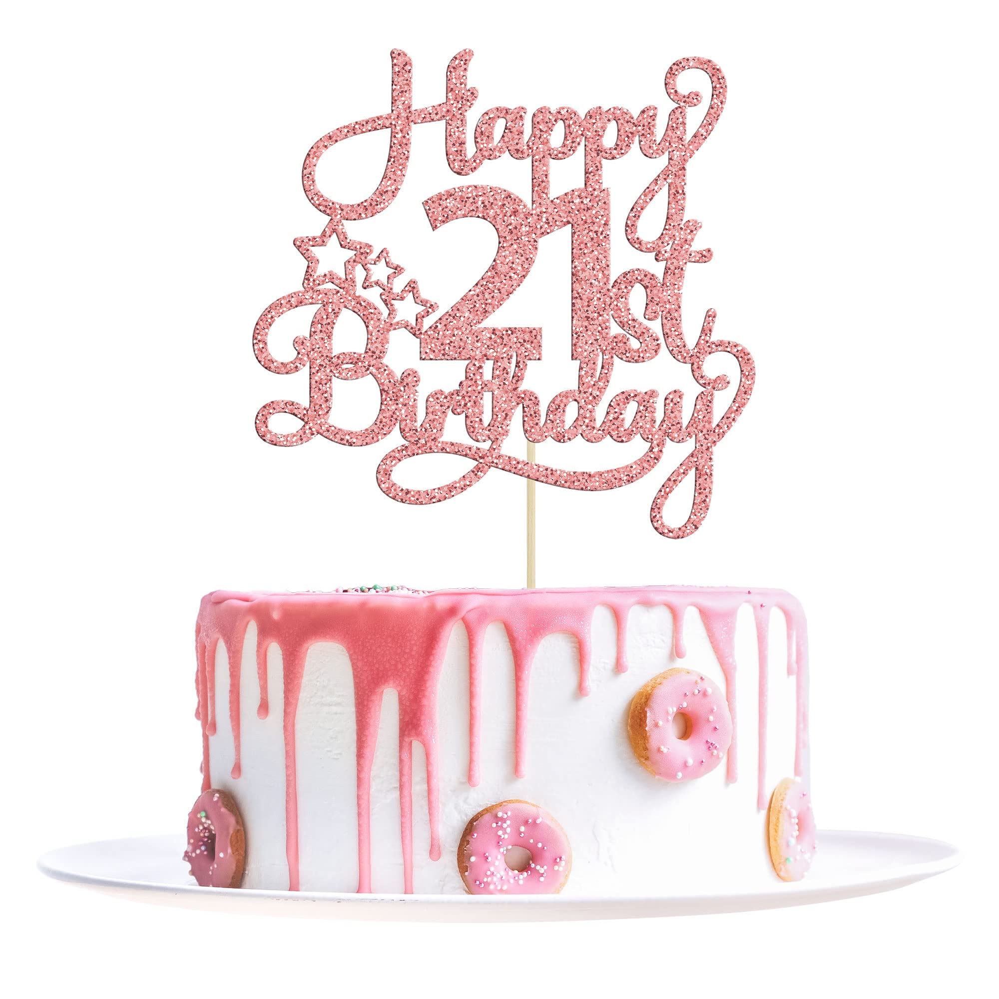 1 Pack Rose Gold Glitter 21st Birthday Cake Topper - '21 & Fabulous Cheers to 21 Years' Cake Decorations for Anniversary Party Supplies | Perfect for 21st Birthday Celebrations, Milestone Parties & Cake Decorating