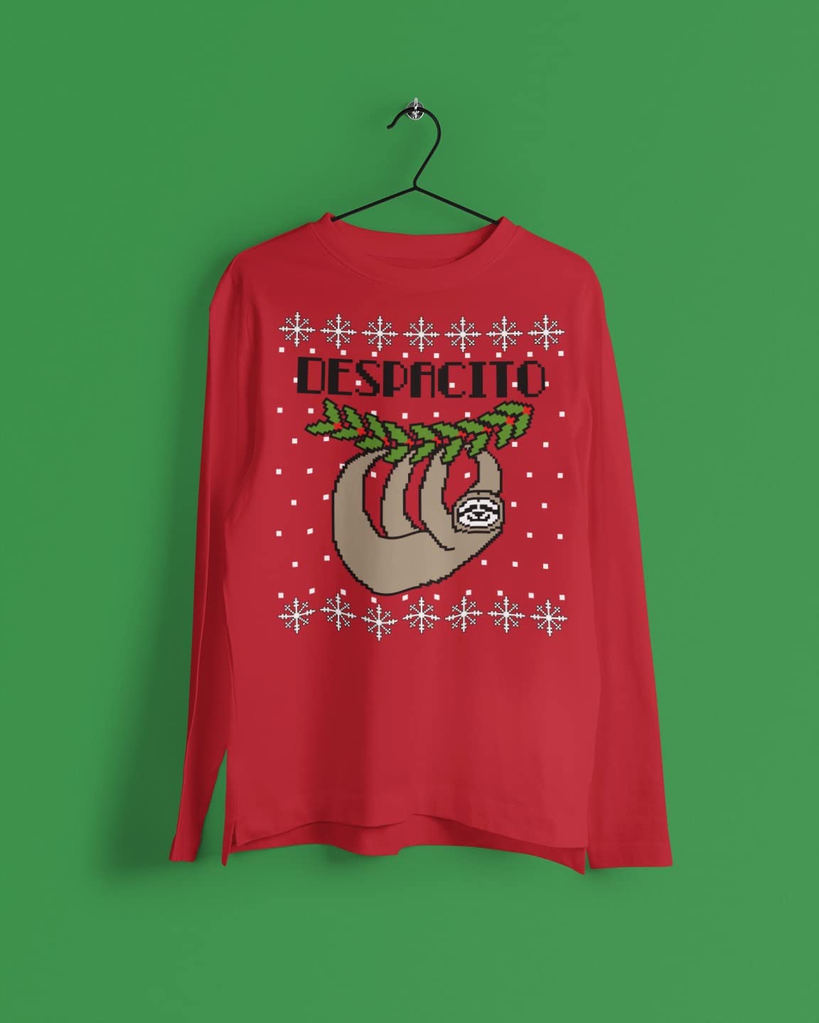 Funny Sloth Ugly Christmas Sweater for Women - Long Sleeve Holiday T-Shirt with 'Despacito Means Slow' Print - Perfect for Xmas Parties & Festive Family Gatherings