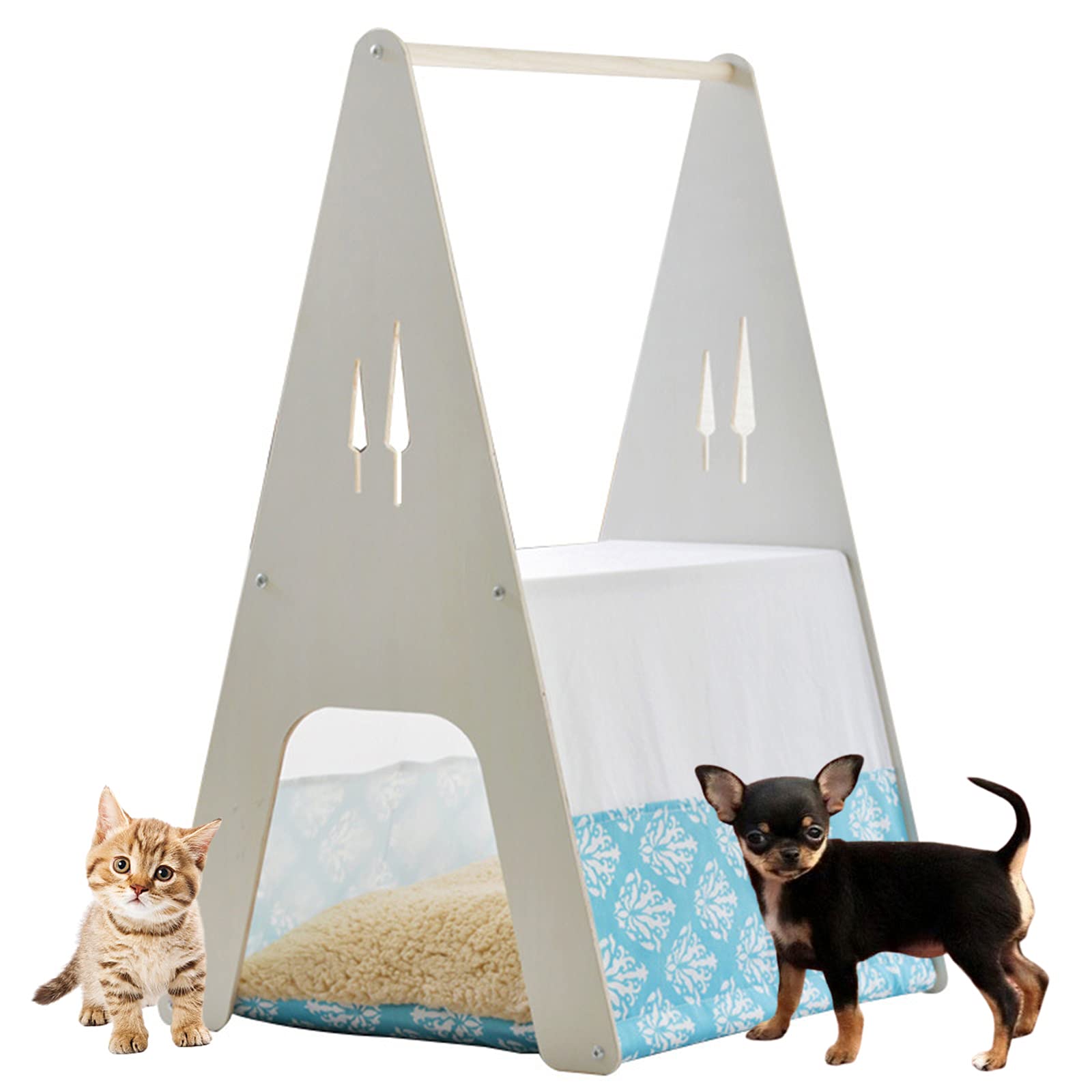 Cozy Wooden Indoor Dog House for Small Dogs, Cats & Rabbits - Puppy House with Removable Mat - Perfect as Pet Bed for Living Room, Bedroom & Office