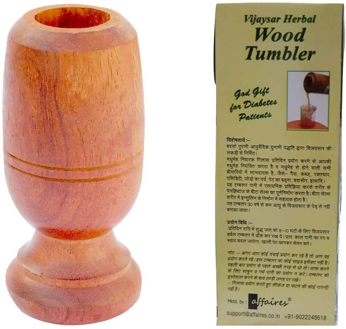 Vijaysar Herbal Wooden Tumbler - 100ml Ayurvedic Water Cup for Detox & Wellness | Natural Brown Wood Tumbler for Ayurvedic Therapy, Daily Hydration & Healthy Lifestyle