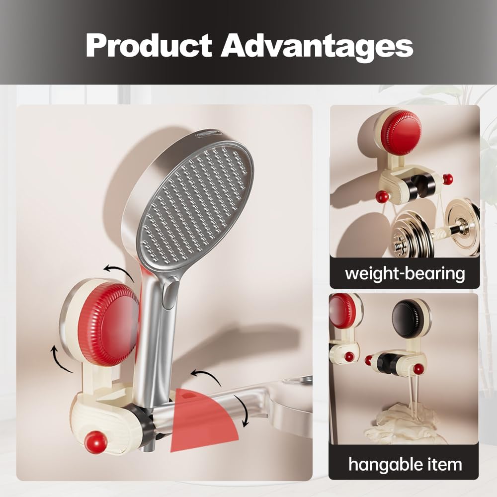 2024 Adjustable Suction Cup Shower Holder - Universal No Drill Shower Head Hook for Bathroom, Handheld Shower Caddy - Perfect for Small Spaces, Apartments & RVs (Black, 1 Pack) - Ideal for Space-Saving Bathroom Organization & Travel Use