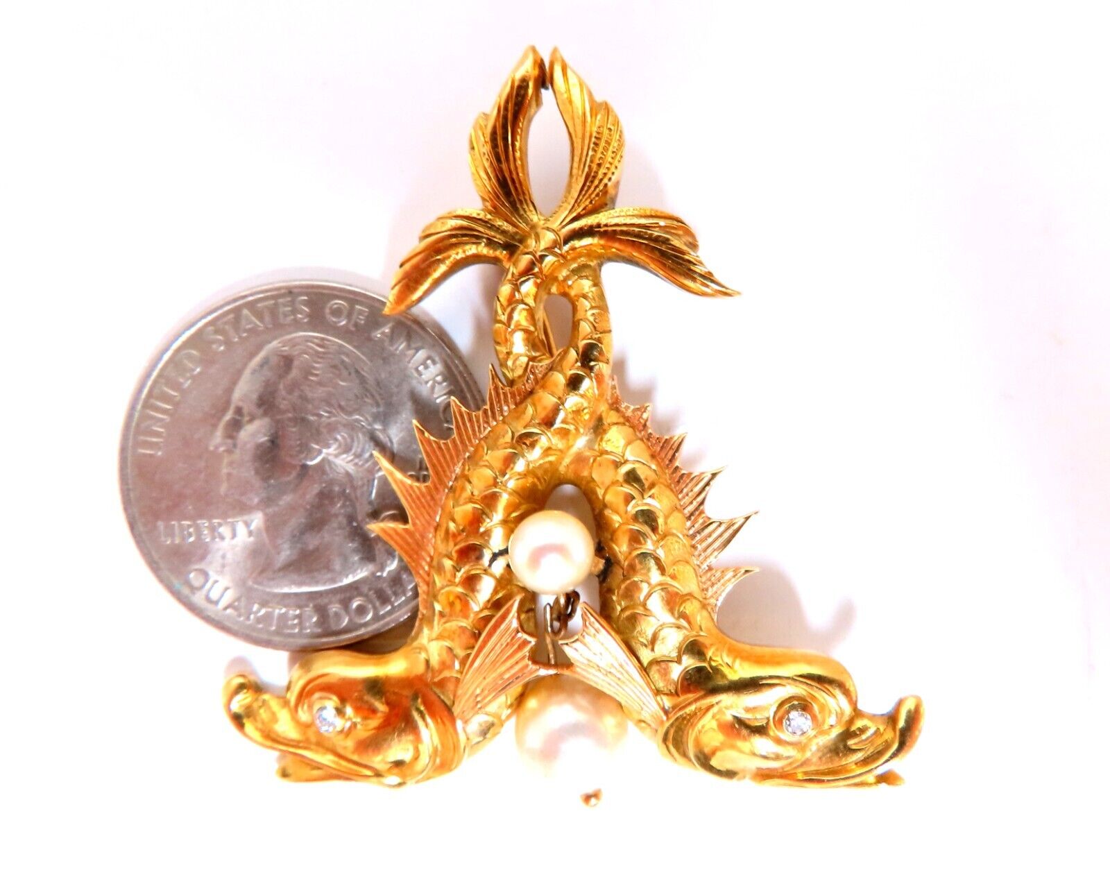 18K Gold Vintage Chinese Pearl Fish Pin - Elegant Brooch for Women, Perfect for Weddings, Parties & Special Occasions