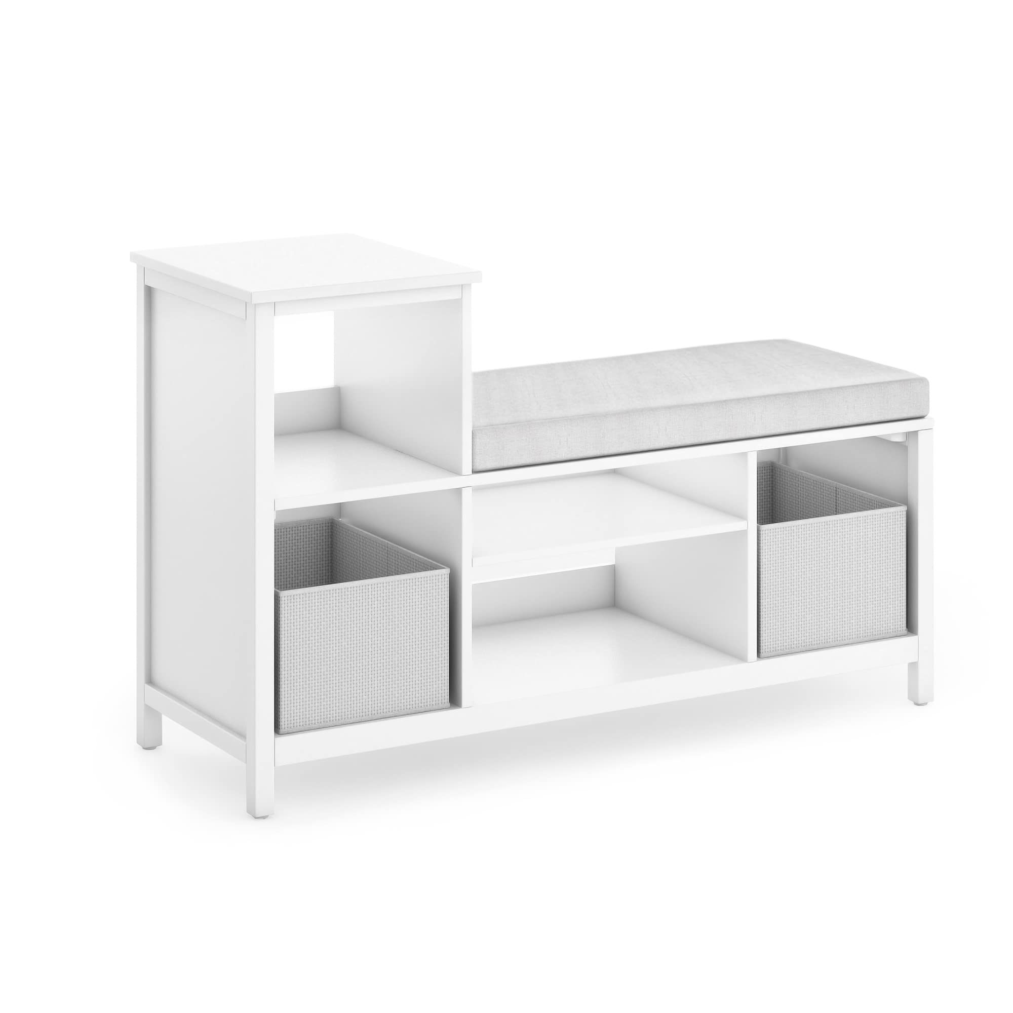 Martha Stewart Kids' Jr. Reading Nook with Storage Bins - Creamy White Wooden Bookshelf & Bench with Open Shelves for Toys, Games, Books | Perfect for Toddler Bedroom, Playroom & Nursery Organization
