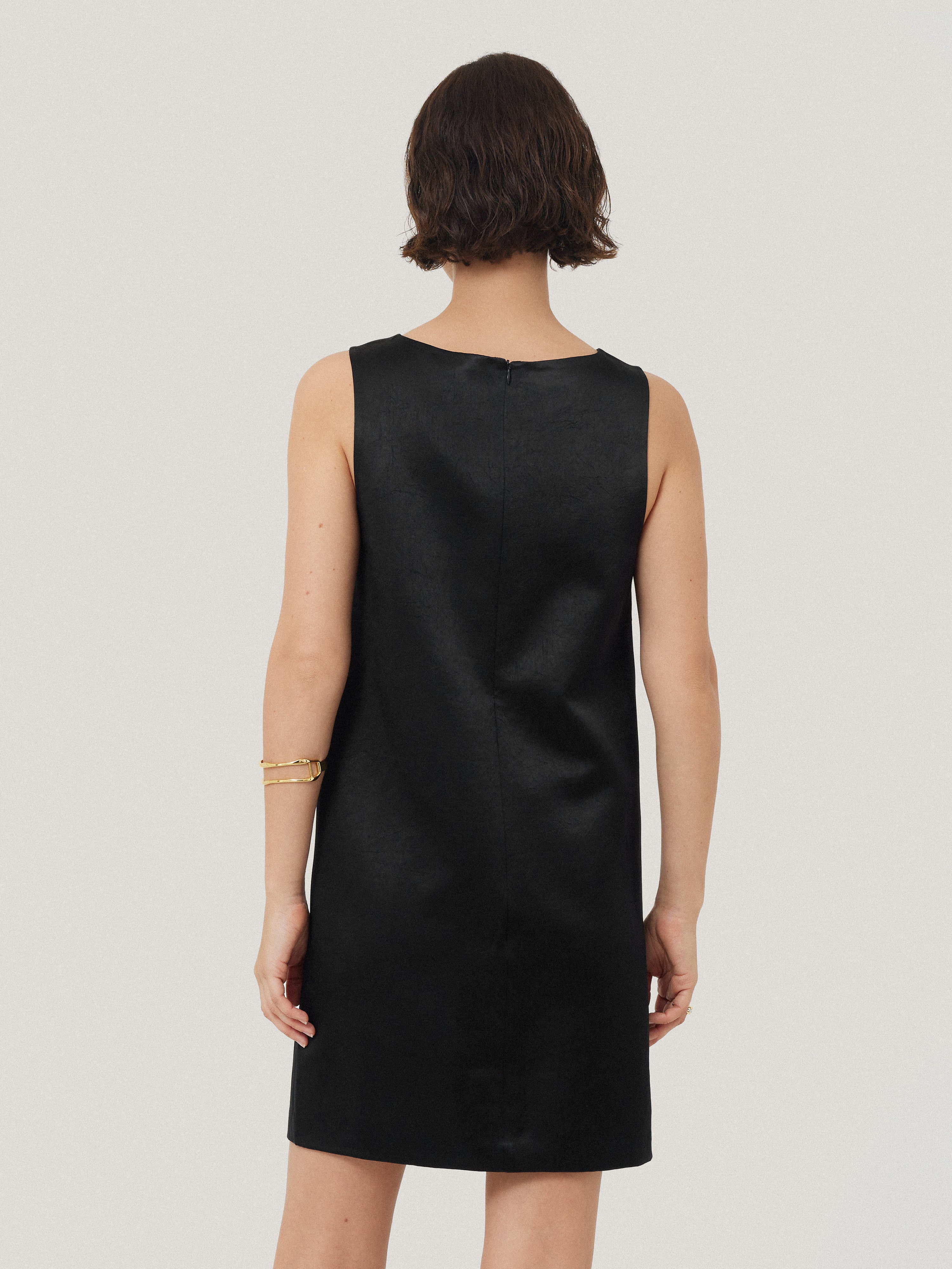 Elegant Black Bonded Satin Mini Dress for Women - Perfect for Cocktail Parties, Date Nights & Special Occasions