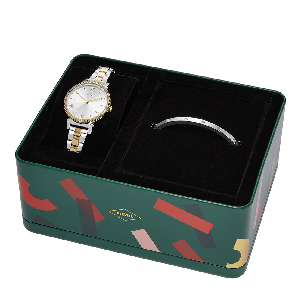 Fossil ES5249SET Daisy with Bangle Watch - Stylish Women's Bracelet Watch for Everyday Wear, Office & Casual Outfits