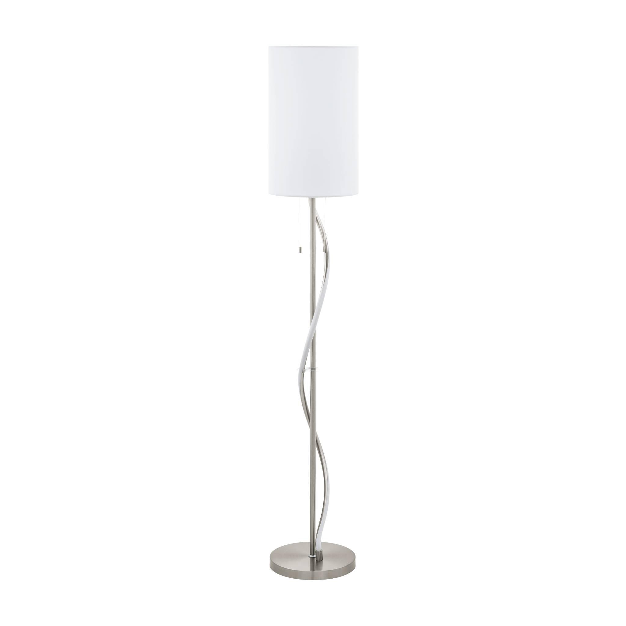 Eglo Espartal Modern LED Floor Lamp with White Fabric Shade - Nickel Finish for Living Room, Bedroom, or Office Lighting