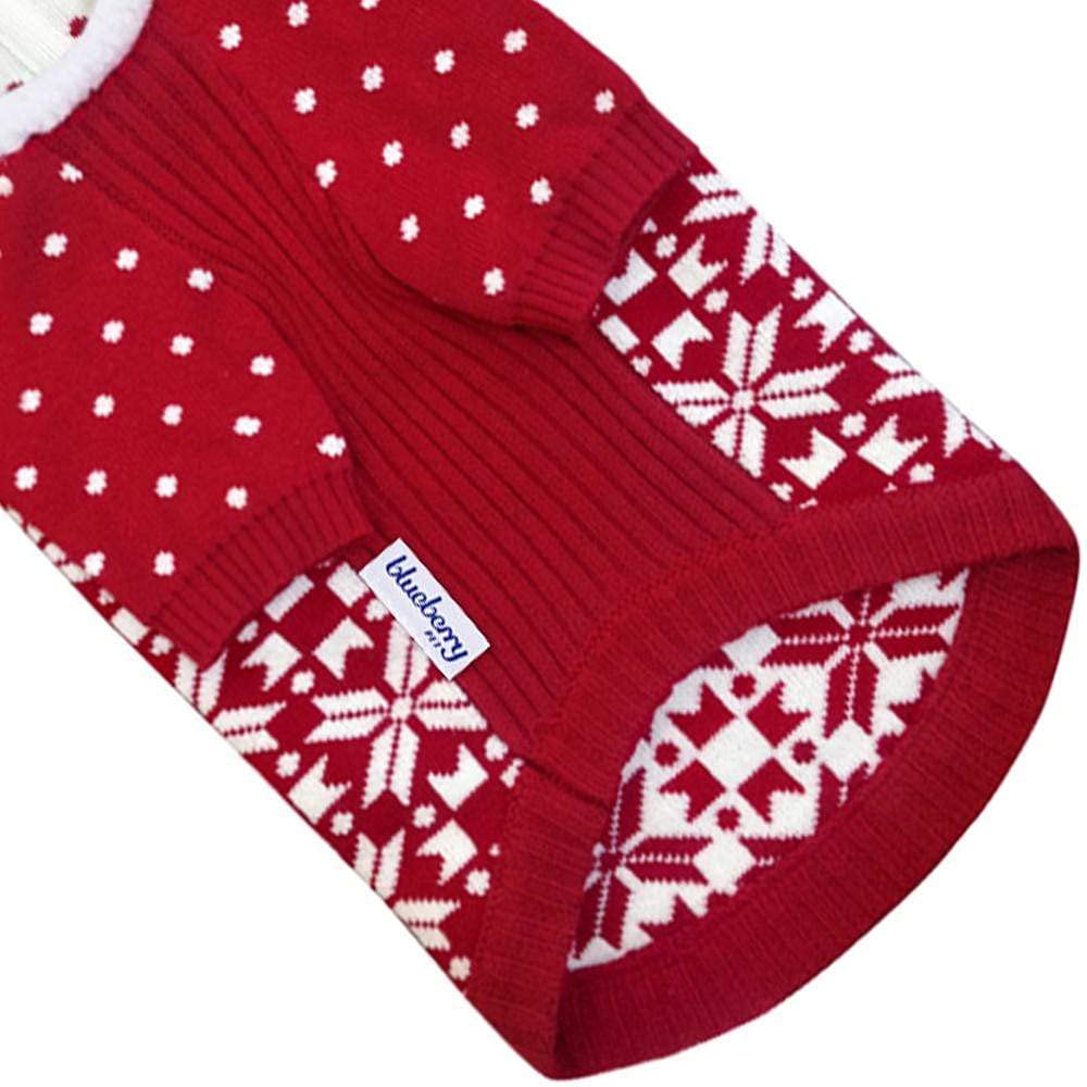 Blueberry Pet Let It Snow Classic Ugly Christmas Holiday Snowflake Pullover Hoodie Dog Sweater - Red & White, 20