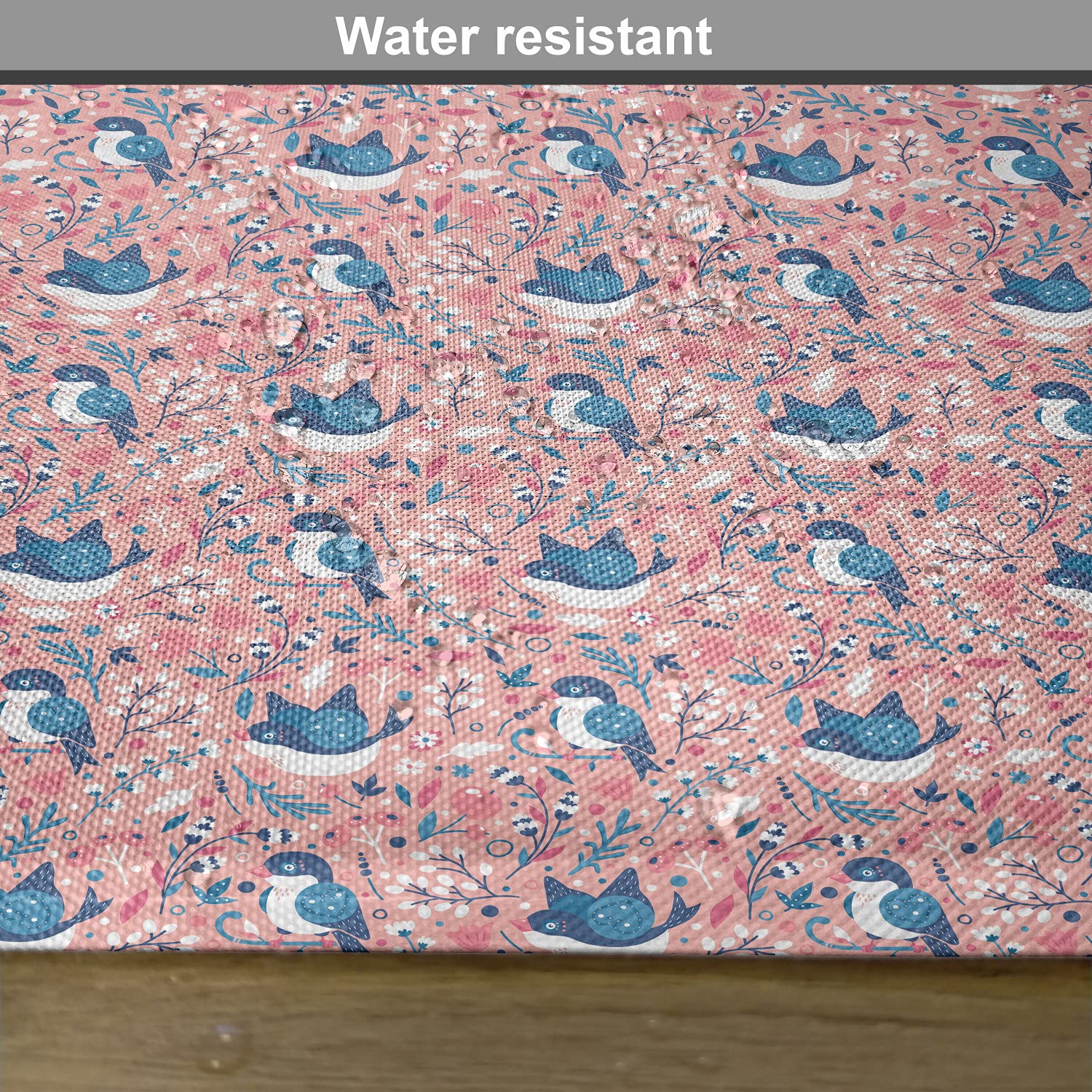 Ambesonne 4-Pack Botanical Placemats Set - Floral & Swallow Bird Design, Washable Fabric Table Mats for Dining Room & Kitchen Decor in Coral, Pink & Blue | Perfect for Spring Tablescapes, Dinner Parties & Home Styling