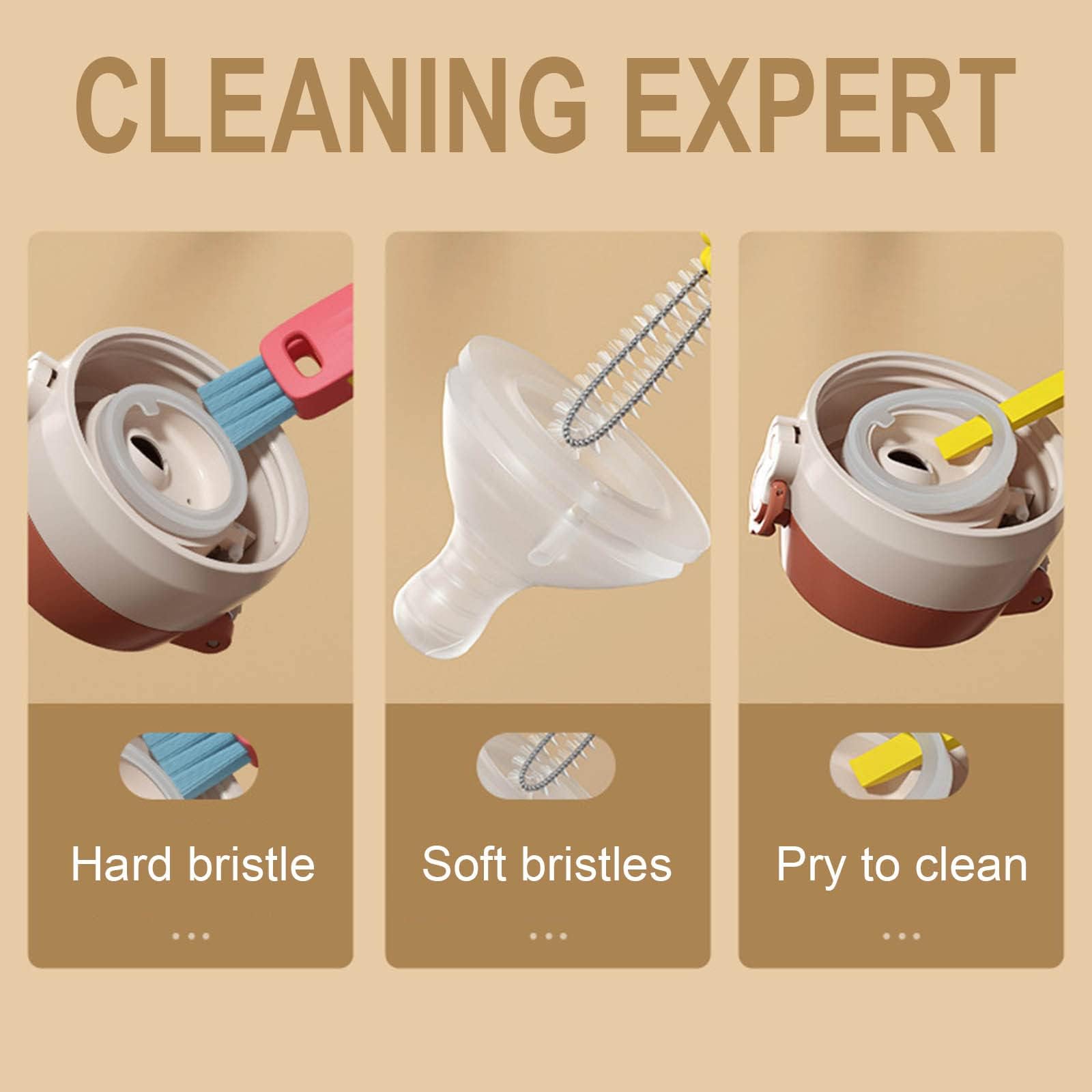 2024 New 3-in-1 Cup Lid Cleaning Brush Set - Multifunctional Baby Bottle Gap & Tight Space Cleaner with Portable Brush | Perfect for Travel, Kitchen, Baby Care & Household Cleaning