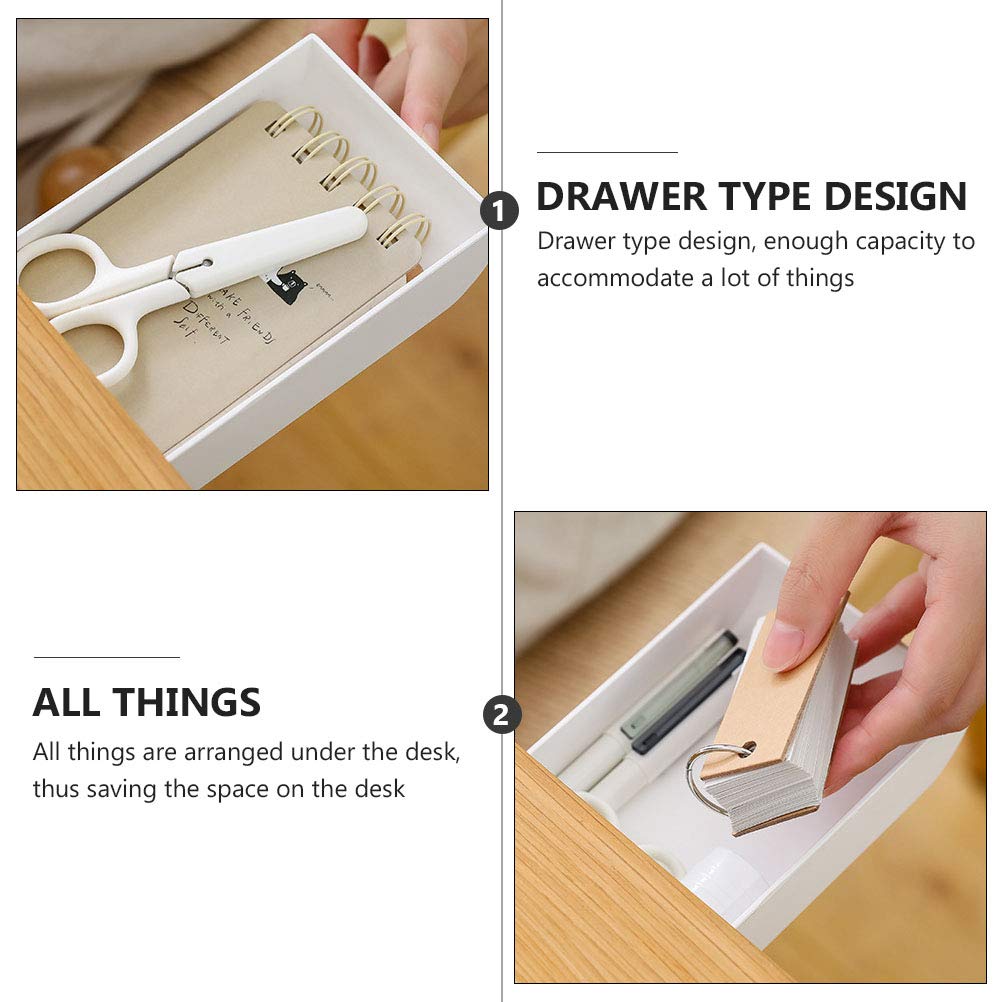 BESPORTBLE 2-Pack ABS Plastic White Desk Organizer with Hidden Drawer - Pen Holder, Pencil Tray, Stationery Storage Container for Office, School & Home Workspace Organization