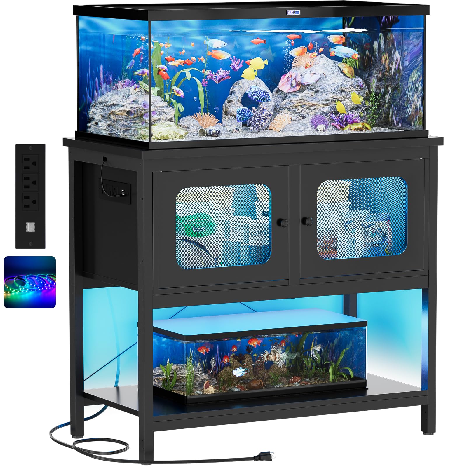 40-50 Gallon Fish Tank Stand with Cabinet Storage - Heavy Duty Metal Aquarium Stand for Reptile Terrarium, 37.5