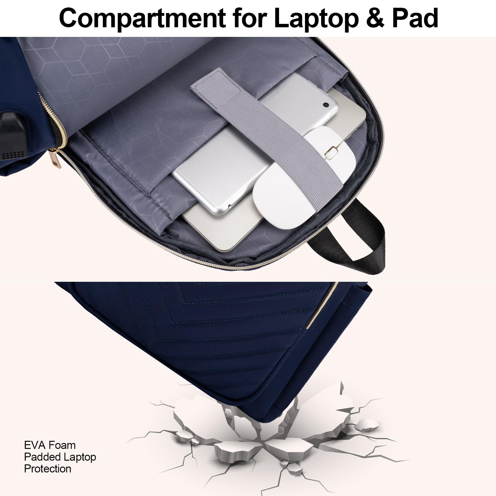 Stylish Women's Laptop Backpack with USB Charging Port - 15.6 Inch Waterproof Travel Backpack for Work & Business Trips - Fits Under Airplane Seat & Attaches to Luggage - Perfect for Commuting, College & Business Travel (Blue)