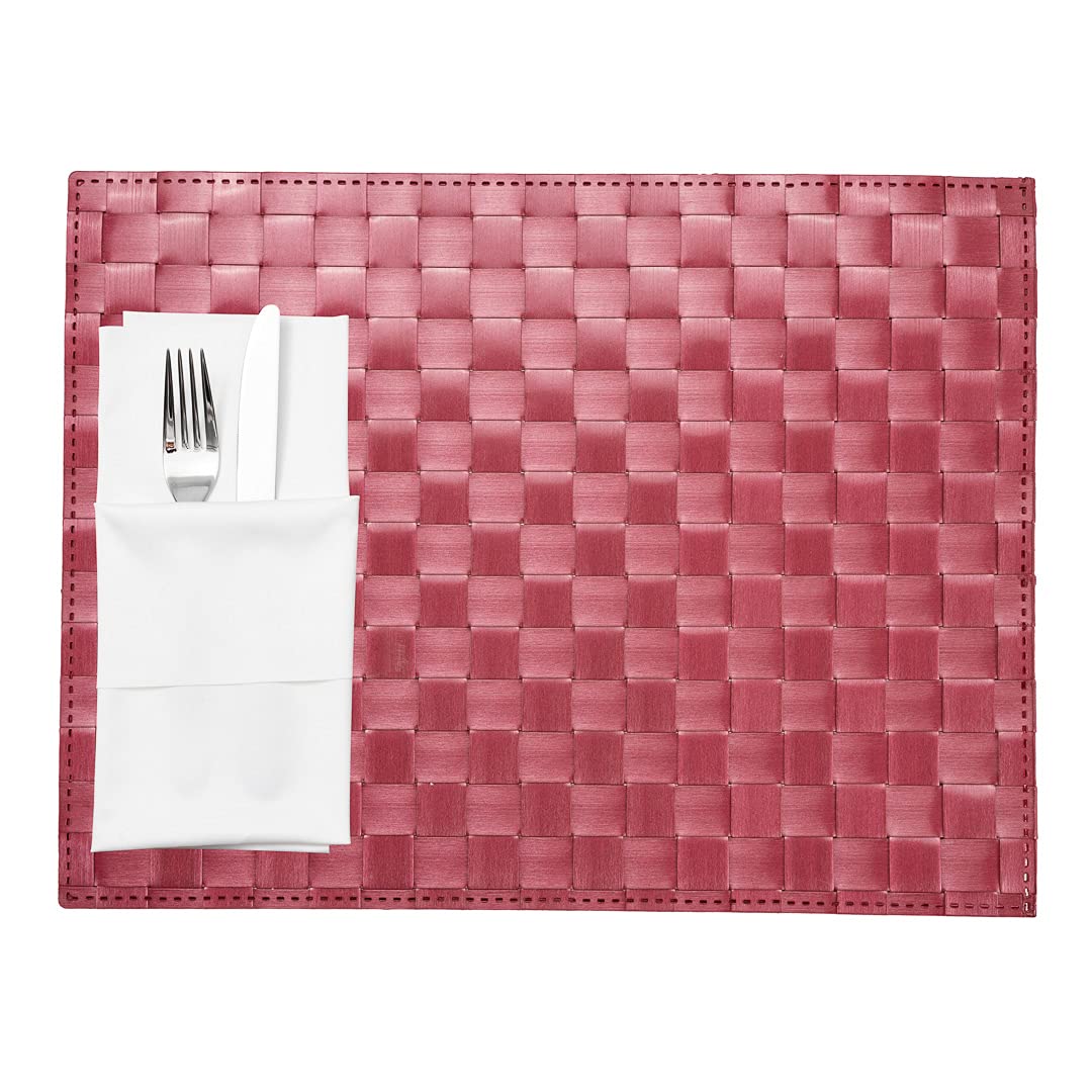 Restaurantware Macroweave 16 x 12 Inch Woven Placemats Set of 6 - Durable & Easy Clean Red Plastic Table Mats for Dining, Kitchen, Restaurants | Perfect for Everyday Use, Parties & Holiday Decor