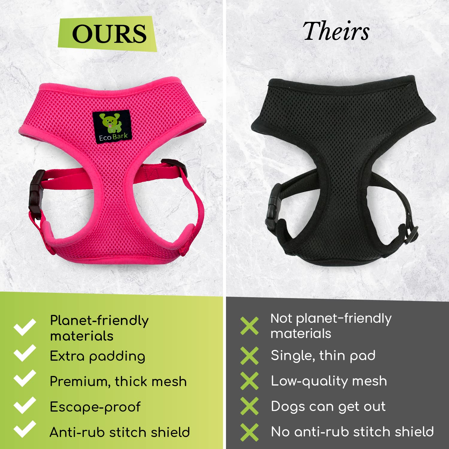 EcoBark No Pull Dog Harness - Eco-Friendly Soft Mesh Vest for Small Dogs & Puppies - Comfortable Overhead Design, Choke-Free, Light Pink - Perfect for Walking, Training & Outdoor Adventures