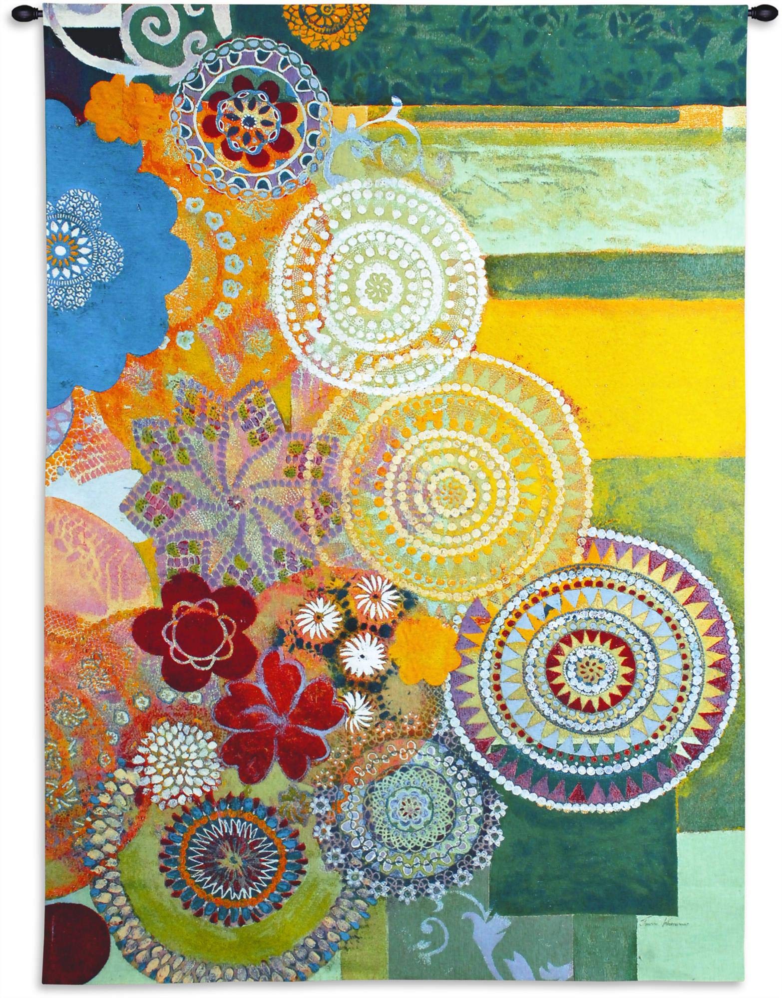 Jeanne Wassenaar Lace Curve Woven Tapestry Wall Art - Modern Abstract Geometric Cotton Hanging Decor (53x50 inches) | Whimsical Candy-Colored Patterns | Made in USA | Perfect for Bohemian Home Decor, Living Room Accent Wall & Bedroom Aesthetic