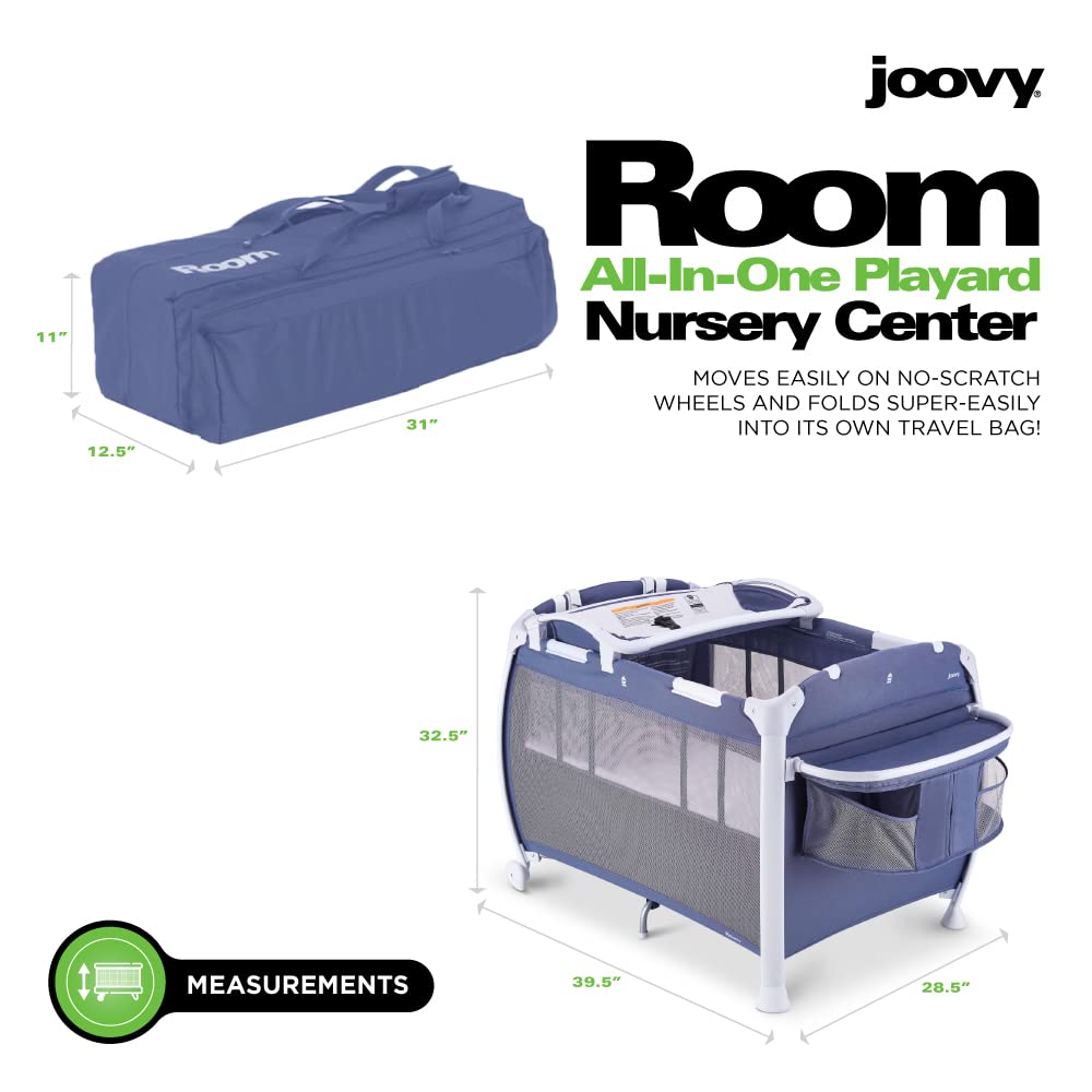 Joovy Room-Playard - Portable Baby Playpen with Bassinet, Changing Table & Nursery Center in Slate Gray | Perfect for Home, Travel & Daycare Use