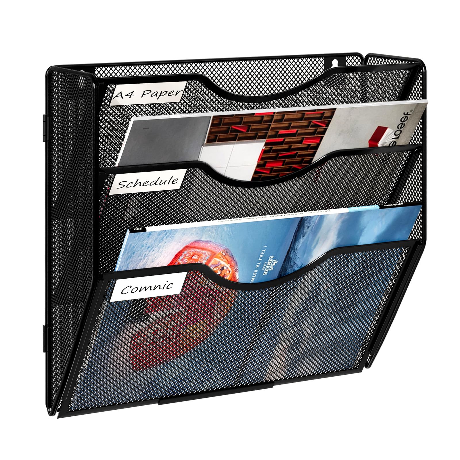 3-Tier Wall Mounted File Organizer - Black Hanging Document Holder for Papers, Magazines & Office Supplies | Perfect for Home Office, Classroom & Workspace Organization