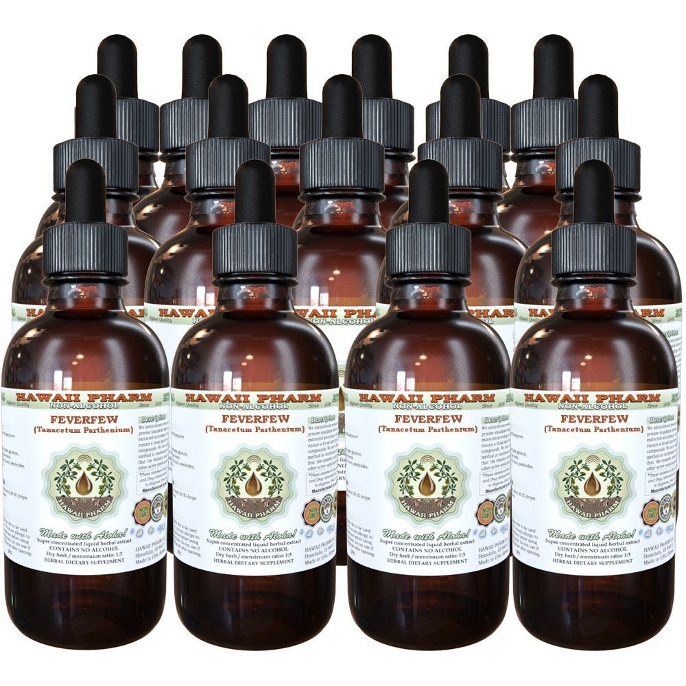 Organic Feverfew Alcohol-Free Liquid Extract (Tanacetum parthenium) - Natural Herbal Supplement for Headache Relief & Migraine Support - 15x4 oz Bottles - Perfect for Daily Wellness & Stress Management