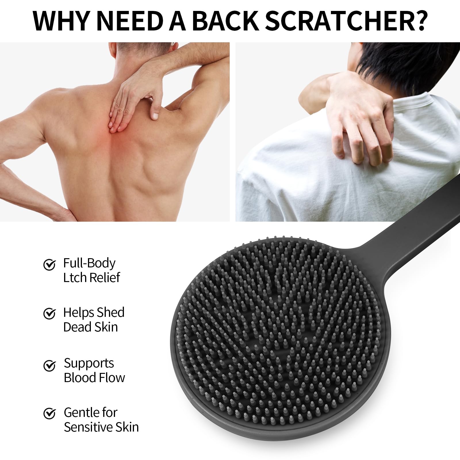 VWMYQ Back Scratcher - 2025 New Full Body Scratcher with Dual Scratch Surfaces, Back Massager & Scalp Massager & Exfoliator - Long Handle Backscratcher for Men & Women - Perfect for Home, Office, Travel and Gift Giving