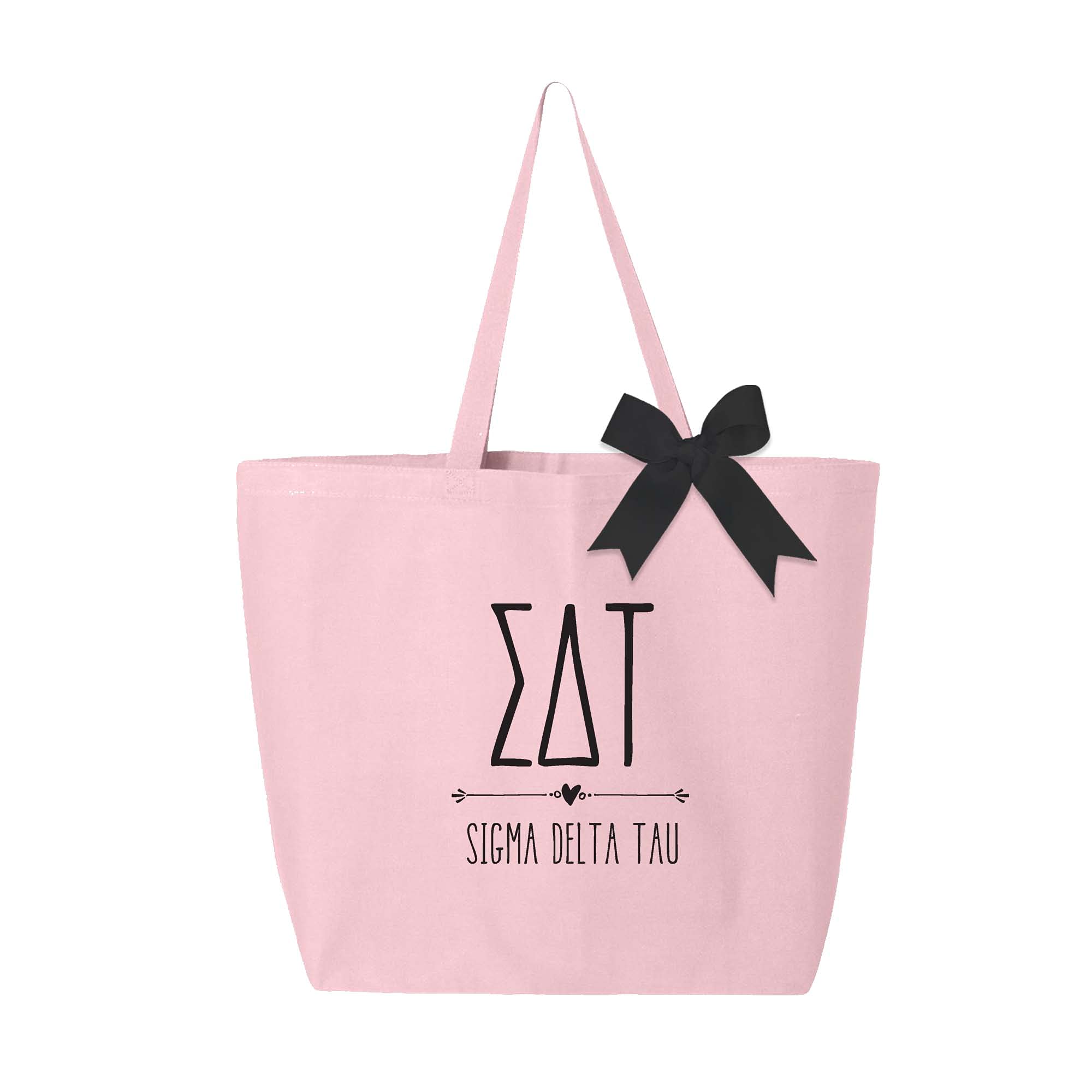 Stylish Pink Canvas Tote Bag with Elegant Black Bow - Perfect Sorority Sisterhood Gift - Large Durable Women's Tote for College, Beach, Shopping & Everyday Use