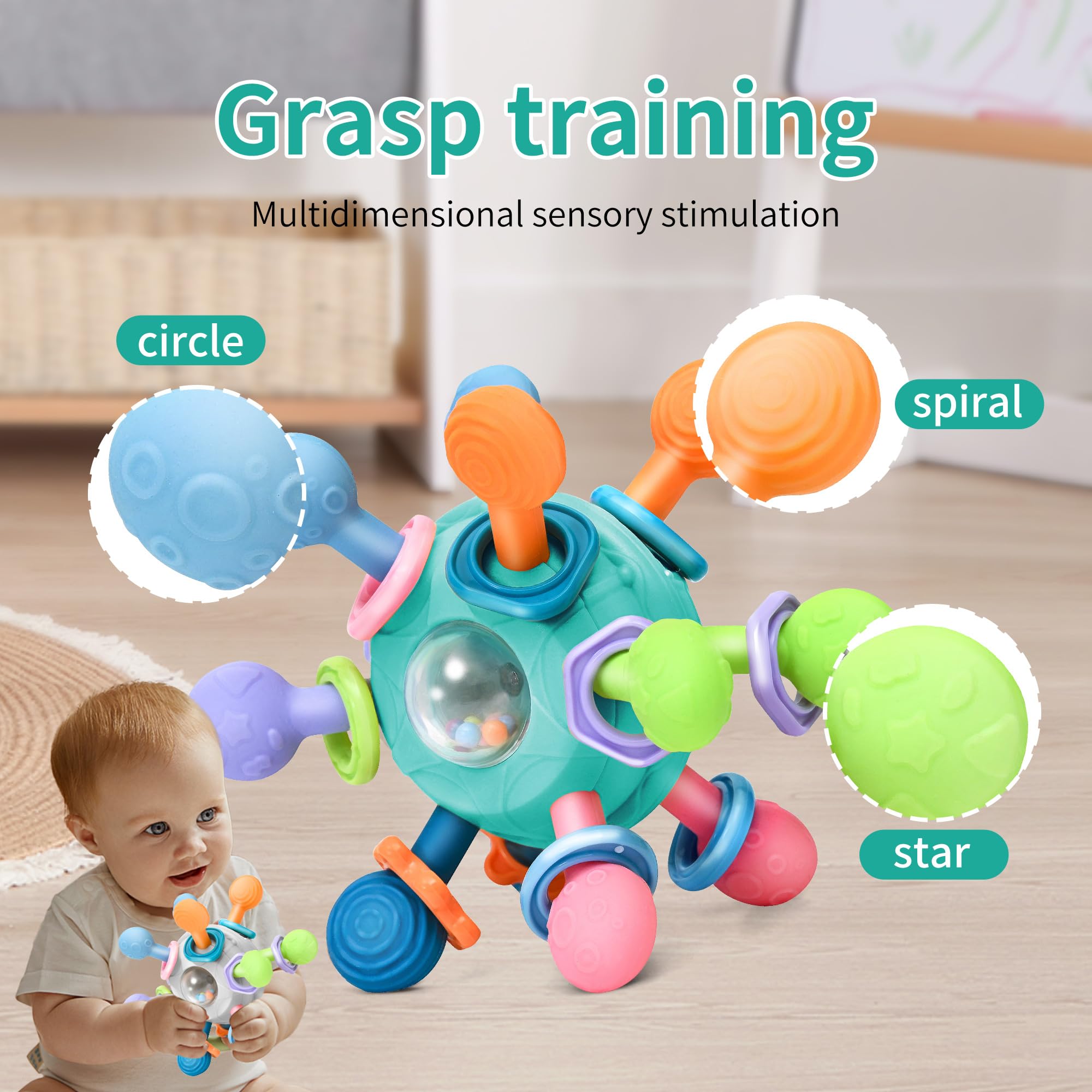 Montessori Baby Teething Toys for 0-12 Months - BPA Free Sensory Chew Toys for Infants & Toddlers (0-18 Months) - Developmental Learning Rattle Toys - Perfect Baby Shower Gift for Boys & Girls - Ideal for Soothing Gums, Sensory Play & Early Education