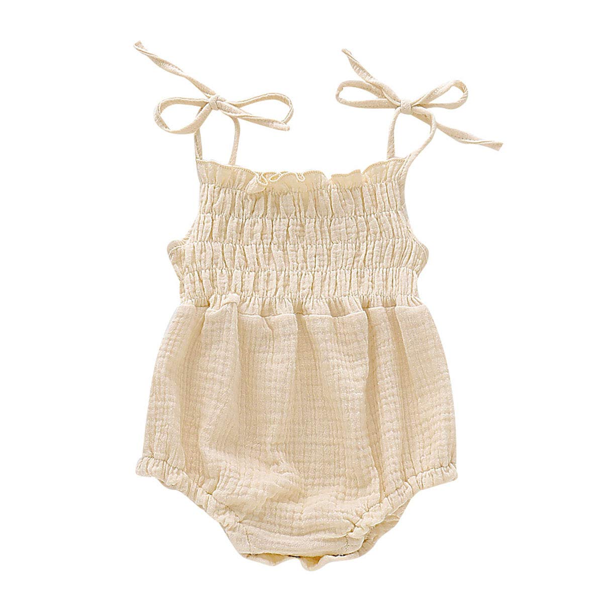 Newborn Baby Girl Summer Romper - Soft Cotton Linen Sleeveless Halter Jumpsuit | Comfortable Outfit for Playtime & Family Photos