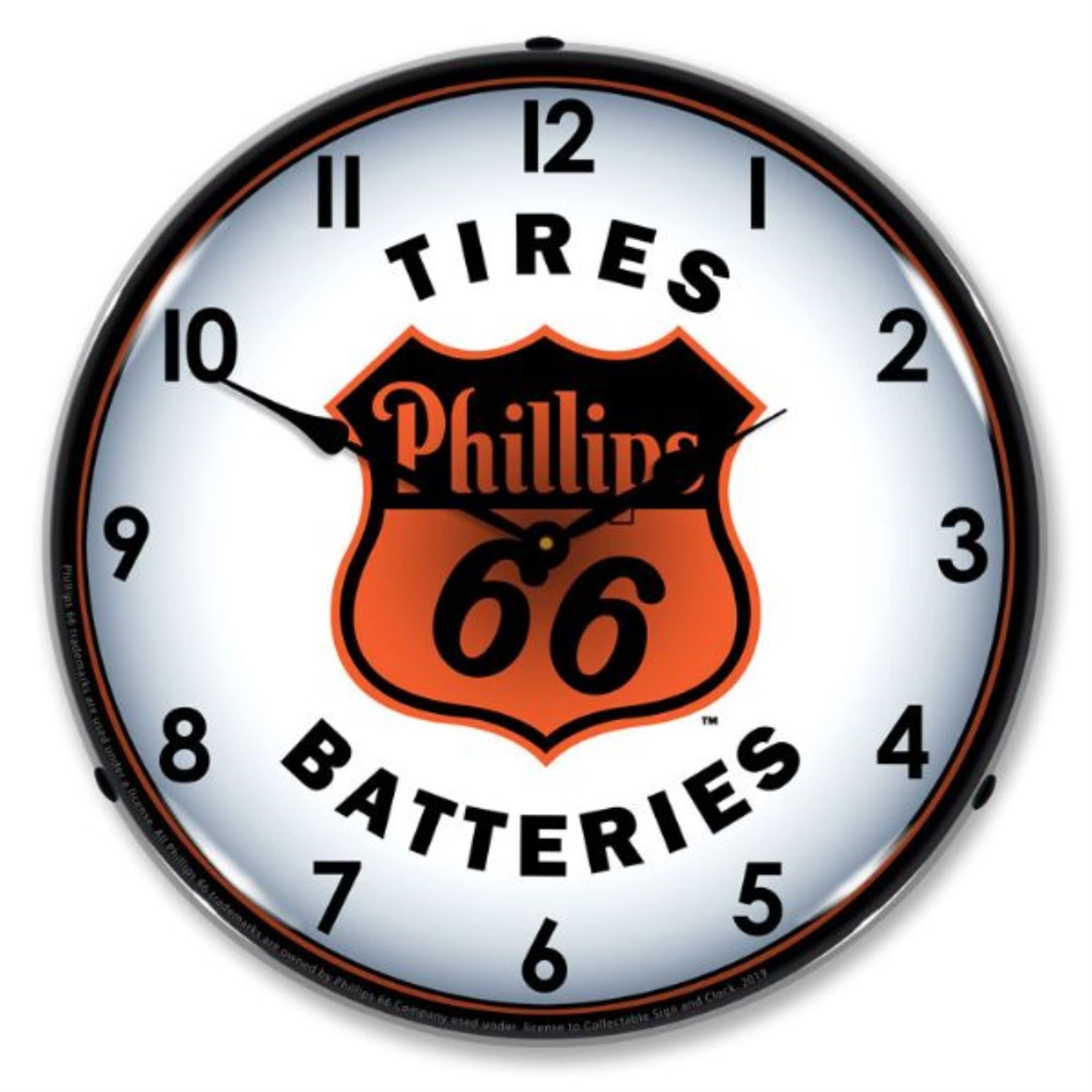 Phillips 66 Tires & Batteries LED Wall Clock - Vintage Gas Station Style with Illuminated Display - Perfect for Garage, Man Cave, or Automotive Shop Decor