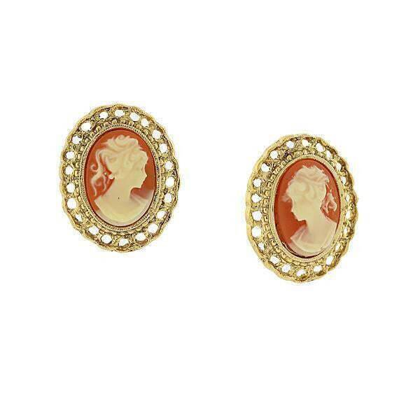 Vintage 1928 Jewelry Cameo Oval Filigree Clip-On Earrings - Antique Style Button Earrings for Women, Perfect for Weddings, Parties & Special Occasions