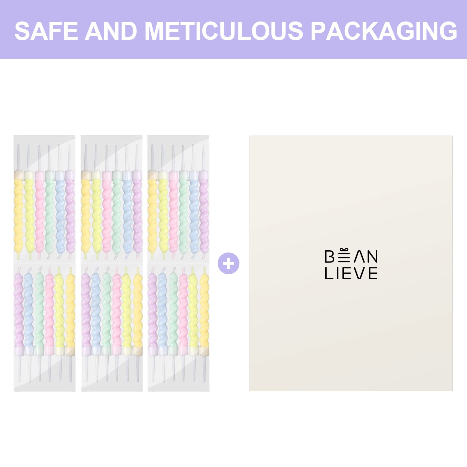 BEAN LIEVE 36 Rainbow Birthday Candles with Holders for Cakes, Weddings & Parties