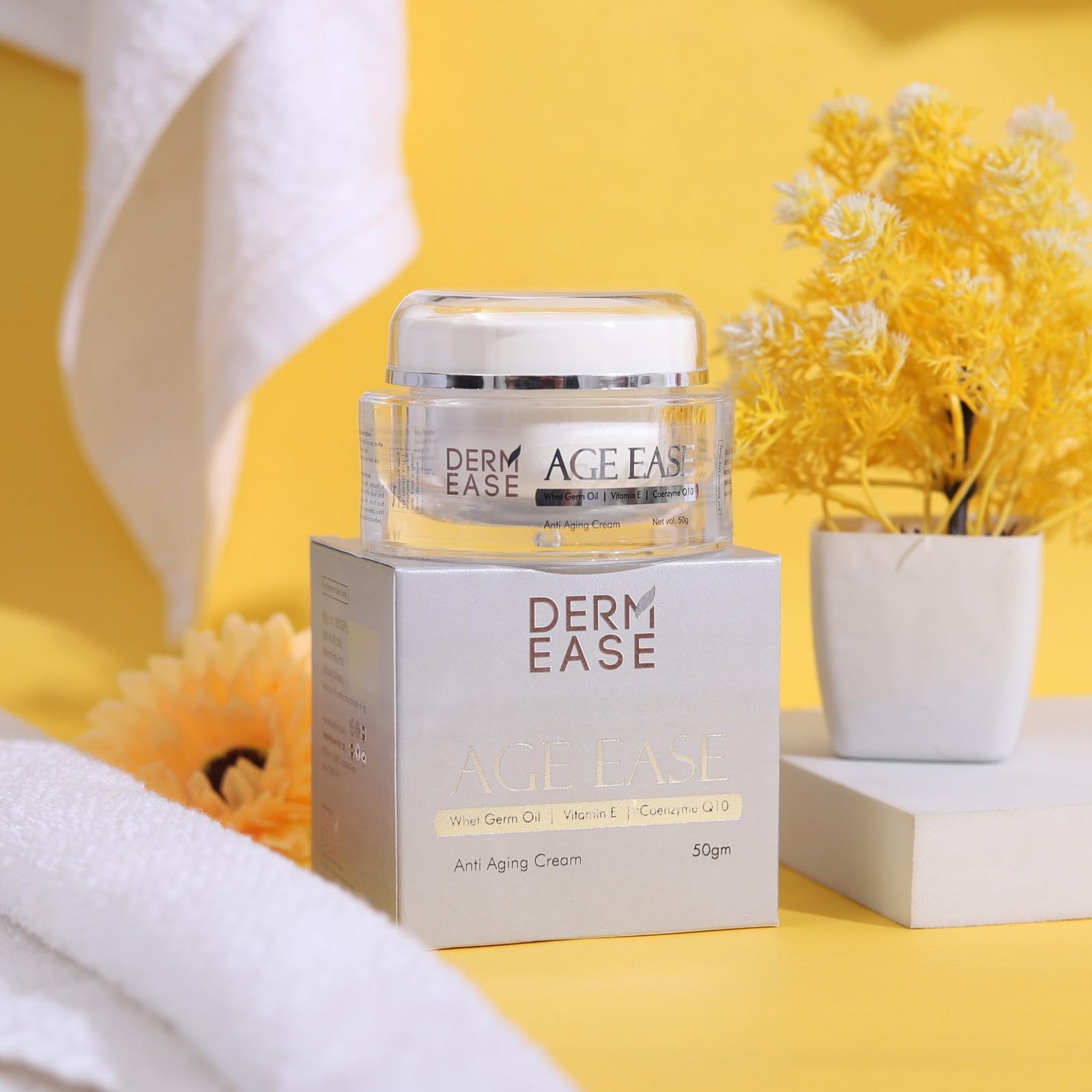 Derm Ease Age Ease Anti Aging Cream with Wheat Germ Oil, Coenzyme Q10 & Vitamin E - Reduces Fine Lines & Wrinkles, Brightens Skin - 2 Pack (50ml Each) - Perfect for Nighttime Skincare Routine & Daily Moisturizing