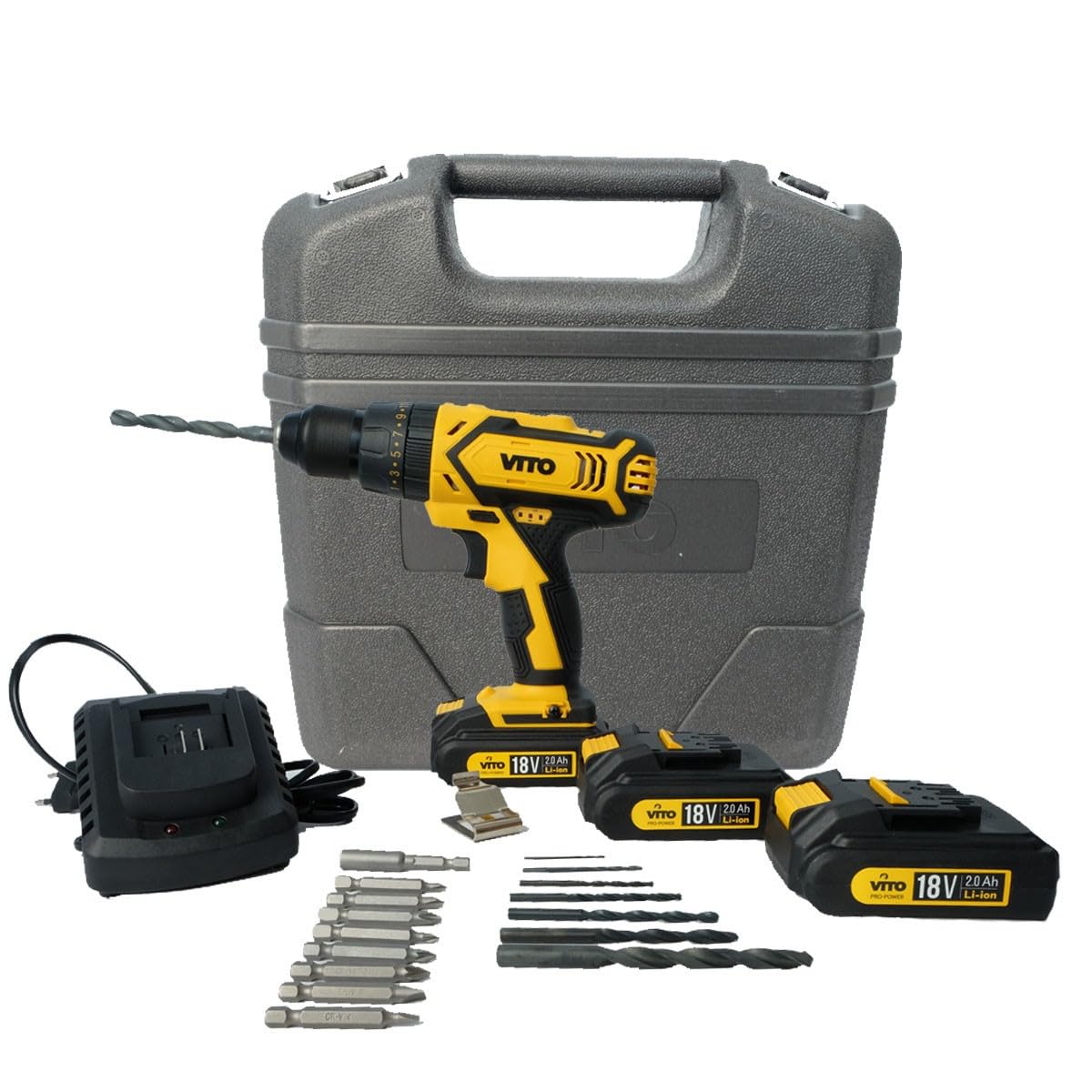 Max Drill 18V Cordless Drill Driver - Vito Pro-Power Electric Screwdriver with Lithium Battery for Home DIY, Woodworking & Construction Projects