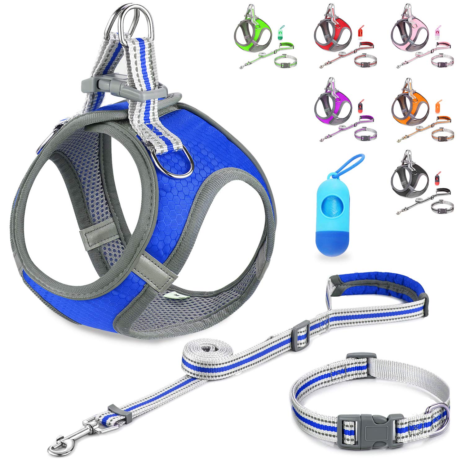 JSXD Small Dog Harness and Leash Set - Adjustable Step-in Puppy Vest with 3M Reflective Strips for Small to Medium Dogs | Perfect for Walking, Training, and Nighttime Safety