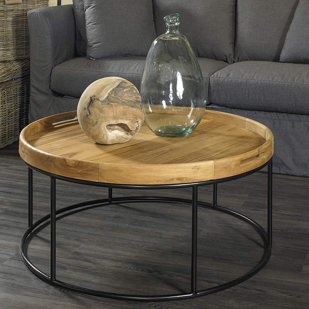 Padma's Plantation Berkeley Natural Wood Coffee Table with Iron Frame - Modern Living Room Furniture for Home Decor & Small Space