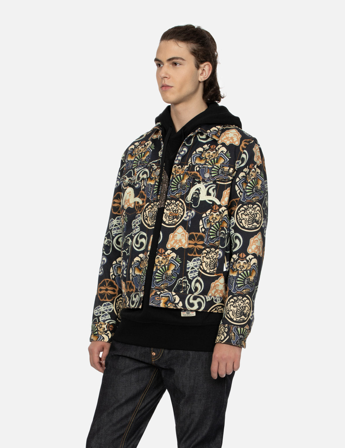 Stylish Allover Godhead & Kamon Print Regular Fit Jacket for Men & Women | Trendy Streetwear Fashion | Perfect for Casual Outings, Music Festivals & Urban Style