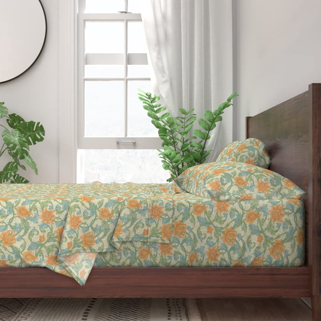 100% Cotton Twin Sheet Set 3pc - Vintage Floral Damask Print, Antique Victorian Trellis Design | Soft Breathable Bedding for Home Decor & Guest Room
