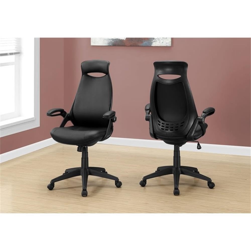 Monarch Specialties I 7276 Ergonomic Office Chair - Adjustable Height Swivel Chair with Armrests, Black Fabric & Metal Frame for Computer Desk - Perfect for Home Office, Gaming & Workspace