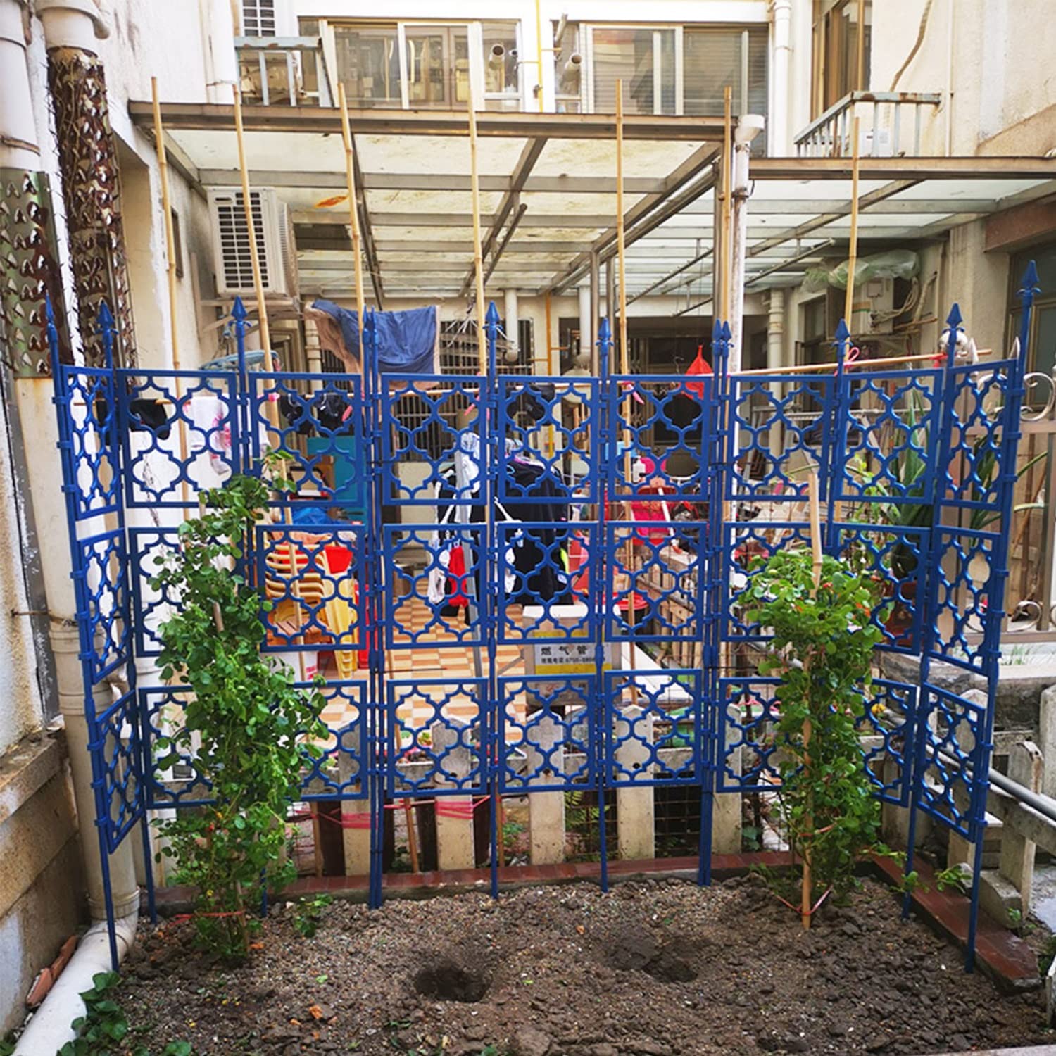 Blue Metal Garden Trellis for Climbing Plants - Adjustable Outdoor Plant Support for Roses, Vines & Flowers - Easy to Assemble 33.5x75in - Perfect for Backyard, Patio & Vertical Gardening