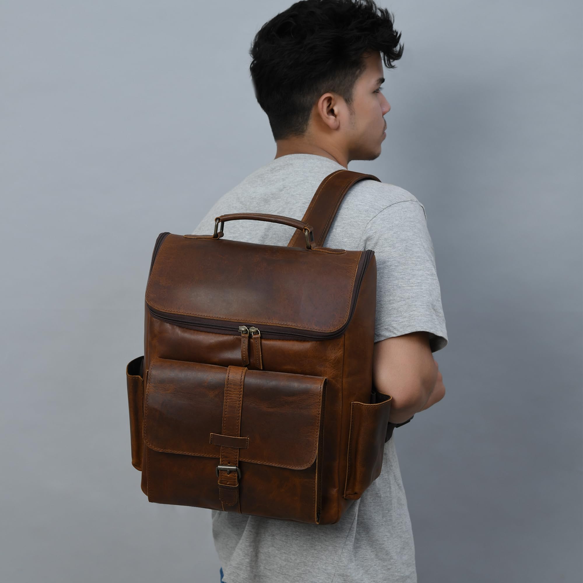 Premium Top Grain Leather Backpack for Men & Women - 16