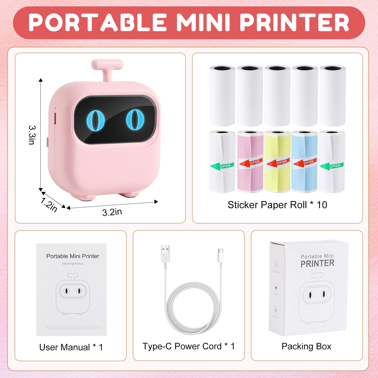 Thermal Mini Printer - X2 Inkless Bluetooth Sticker Maker with Thermal & Sticker Papers, Portable Pocket Phone Printer for Notes, Receipts, Photos, DIY Projects | Compatible with iOS & Android (Pink) | Perfect for Home Office, School, Travel & Creative Labeling