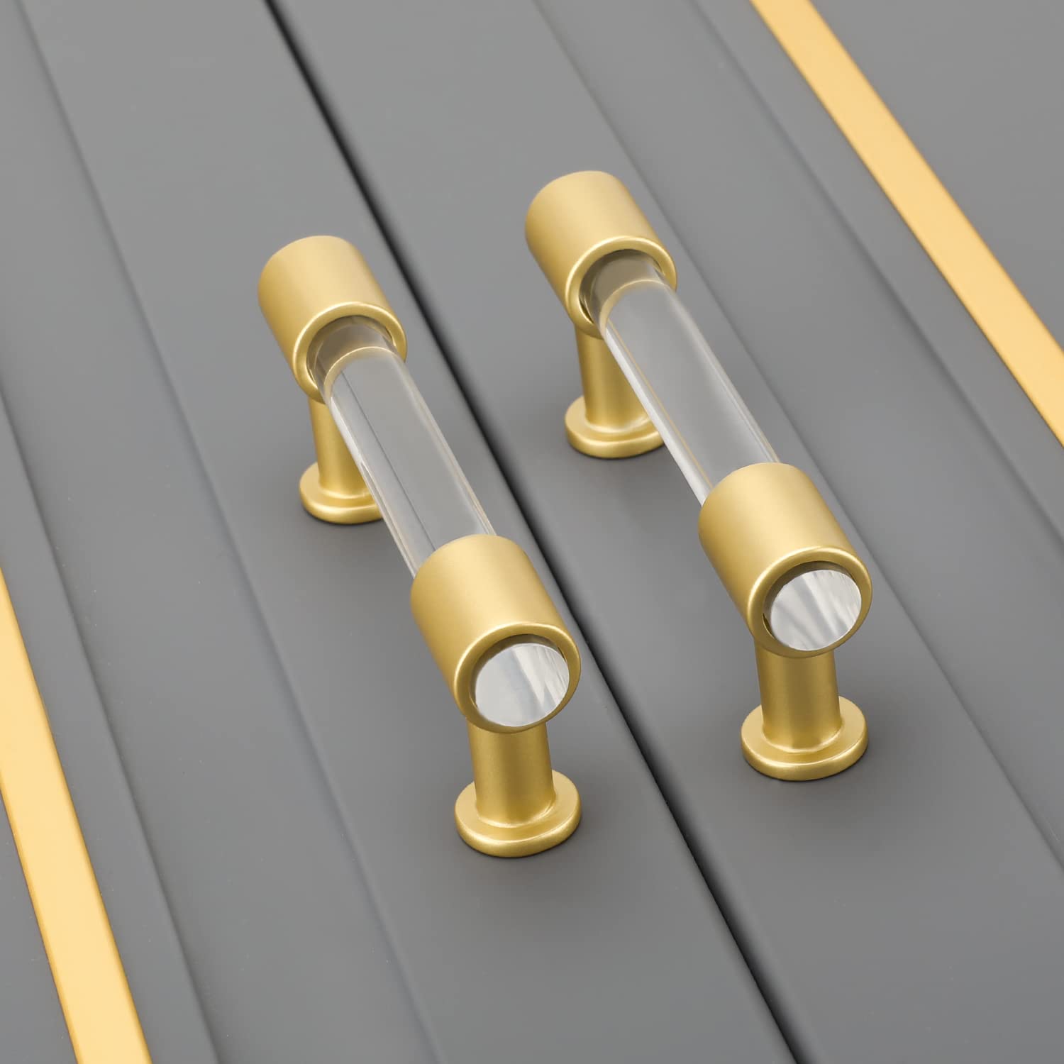 Peaha 10 Pack 3 Inch Gold Cabinet Handles - Acrylic Drawer Pulls with Clear Finish - White Kitchen & Bathroom Cabinet Hardware for Modern Home Décor (Perfect for Drawers, Cabinets, Closets and Furniture)