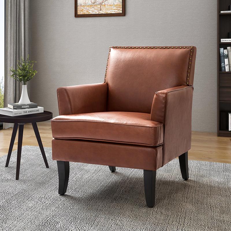 Fatima Vegan Leather Armchair - Modern PU Leather Lounge Chair for Living Room, Office & Bedroom - Eco-Friendly Faux Leather Accent Chair with Sturdy Metal Legs