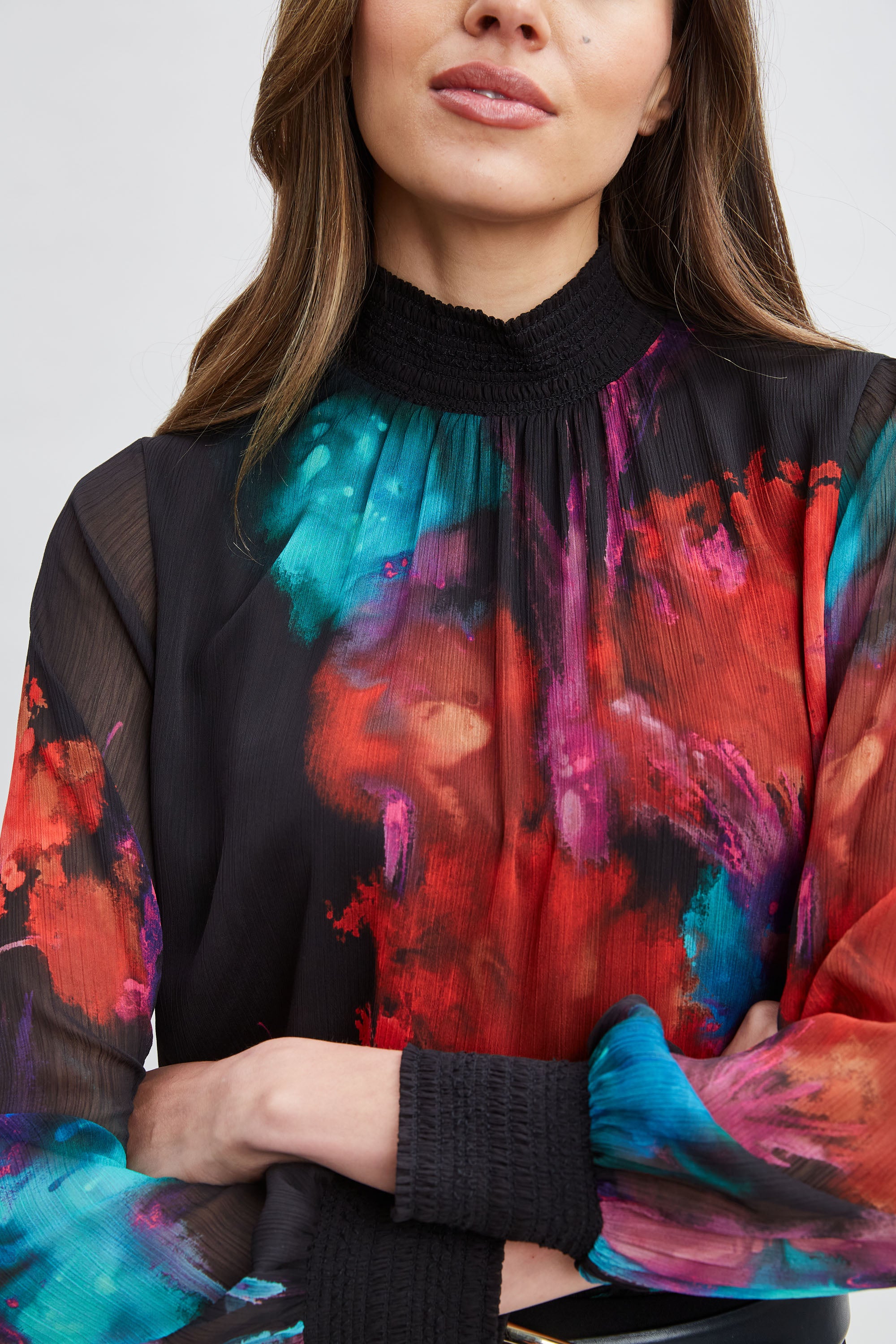 Women's Mock Neck Floral Print Blouse - Elegant Long Sleeve Tops for Work, Office, and Casual Outings