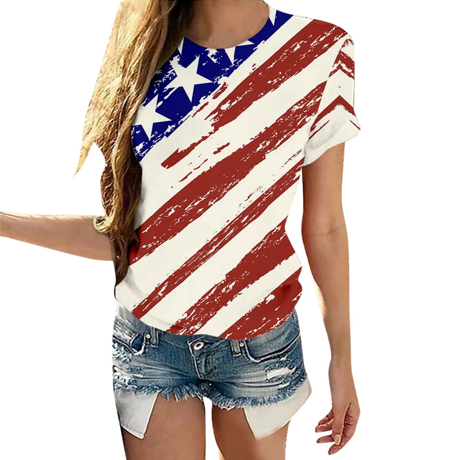 **American Flag Print Women's 4th of July Shirts - Patriotic Short Sleeve Summer Tops for Independence Day | BBQ, Fireworks, Parties & Parades | Perfect for Summer Festivals, Beach Vacations & Outdoor Activities | Casual Holiday Wear & Patriotic Celebrations | Great for Family Gatherings, Picnics & National Holidays | Ideal for Backyard BBQs, Firework Shows & Patriotic Events**