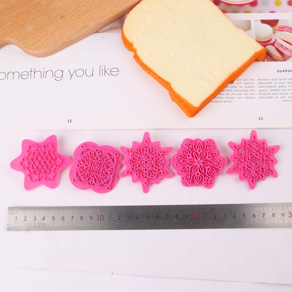 5 Pcs Lace Pattern Embossing Molds - Plastic Snowflake Fondant Cake Cookie Cutter & Clay Molds for Baking, DIY Crafts, Cake Decorating - Perfect for Christmas Cookies, Wedding Cakes, and Holiday Desserts