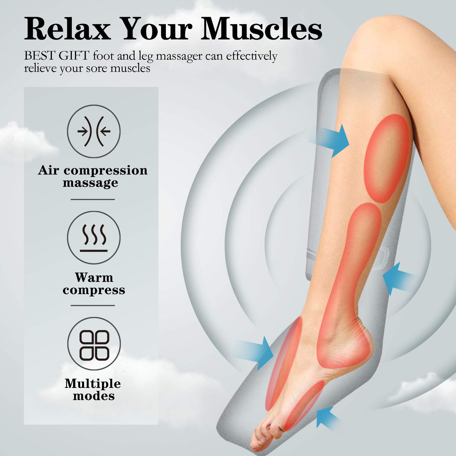 Electric Air Compression Leg Massager with Heat - Gifts for Men & Women, Dad & Mom - Relief for Foot, Leg, Calf, Thigh, Knee Pain - Helps with Varicose Veins, Muscle Fatigue, Cramps, Swelling - Perfect for Christmas, Mother's Day & Father's Day - Ideal for Home Use, Office Relaxation & Post-Workout Recovery