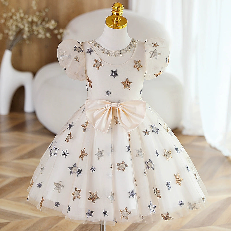 Sparkly Star Sequins Baby Girl Dress for Toddler Pageant, First Communion, Princess Party - Perfect for Special Occasions & Photo Shoots